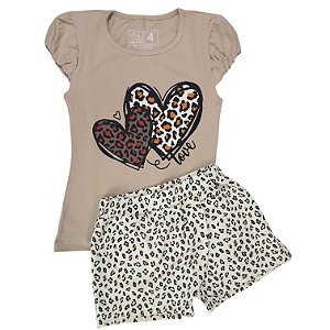Conjunto Blusa com Manga Japonesa e Short-Saia animal print Life Sweet