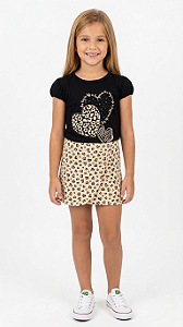 Conjunto Blusa com Manga Japonesa e Short-Saia animal print Life Sweet