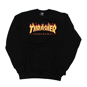 Moletom Thrasher Magazine Careca Classic Flame - Preto