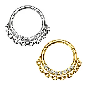 Argola de Titânio Cravejada com Correntinha