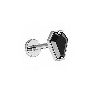 Piercing Labret Titânio Caixão com Pedra Preta