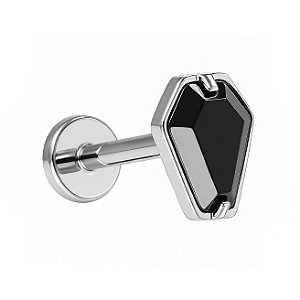 Piercing Labret Titânio Caixão com Pedra Preta