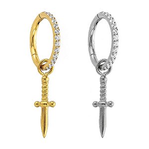 Argola de Titânio Cravejada com Adaga