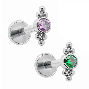 Labret Indiano de Titânio com Zircônias e Beads