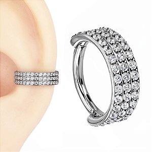 Argola de Titânio com Três Fileiras de Zircônia