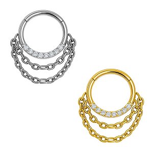 Argola de Titânio Cravejada com Duas Correntes