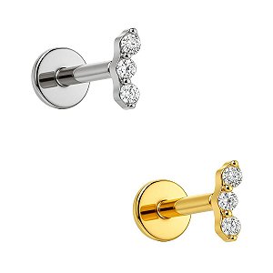 Labret Mini Cluster 3 Zircônias em Titânio