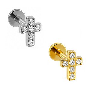 Mini Cruz Cravejada Labret de Titânio