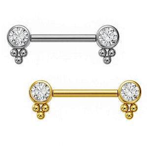 Barbell de Mamilo em Titânio com Zircônias e Beads