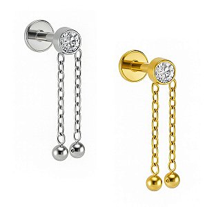 Labret de Titânio Ponto de Luz c/ Beads Pendurados