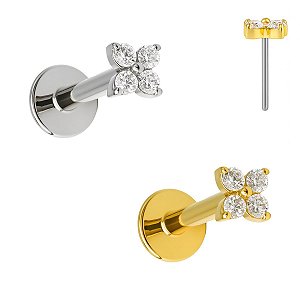 Labret Mini Flor de Titânio com 4 Zircônias