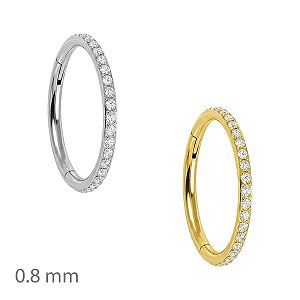 Argola Fina 0.8 mm de Titânio Cravejada de Zircônias