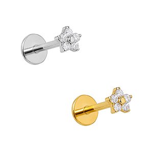 Labret Pequeno Flor Belli com Zircônias Modelo 2 de Titânio
