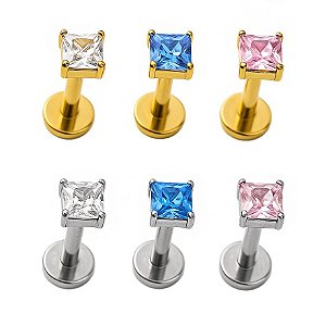 Labret Square de Titânio com Zircônia - Pin Push