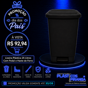 Lixeira Plástica 25 Litros Com Pedal e Haste de Ferro