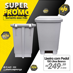 Lixeira Plástica 100 Litros com Pedal e Haste de Ferro