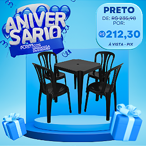 Conjunto Mesa com Quatro Cadeiras Arcos Preto