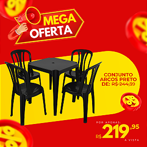 Conjunto Mesa com Quatro Cadeiras Arcos Preto