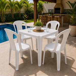 Conjunto Mesa com Quatro Cadeiras Veneza Branco