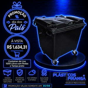 Container de Lixo 1000 Litros com Rodas e Tampa Plástico Reforçado Industrial