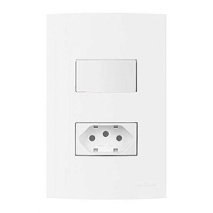 Linha Clean Branco – Conjunto 1 Interruptor Simples 10A 250V~ + 1 Tomada 2P+T 10A 250V~ – Branco