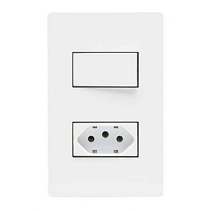 Linha Infiniti – Conjuntos 4×2” 1 interruptor simples 10A 250V~ + 1 tomada 2P+T 10A 250V~ – Branco