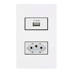 Linha Infiniti – Conjuntos 4×2” 1 tomada carregador USB 1A bivolt + 1 tomada 2P+T 10A 250V~ separadas– Branco