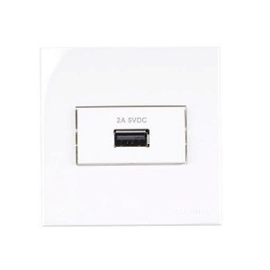 Linha Sleek – Conjunto 1 Tomada Carregador USB 2A bivolt – 70x70mm – Branco