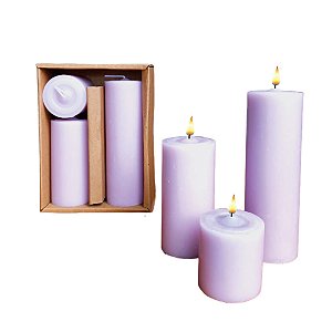 Trio de Velas Cilíndricas Lilás  5cm, 10cm E 15cm Decoração Festas