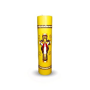 Círio Pascal Amarelo Jesus Crucificado  7cm x 30 Cm Adesivado