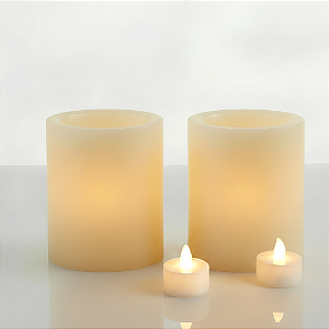 2 Vela De Led + 2 Luminária 8x8x8cm Cilíndrica De Parafina Decoração