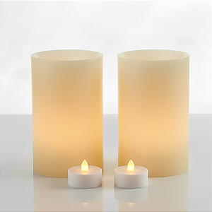 2 Vela De Led + 2 Vela Luminária 8x8x12 Em Parafina Decoração