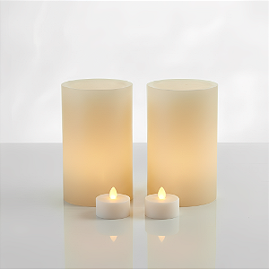 2 Vela De Led + 2 Vela Luminária 8x8x10cm Em Parafina Decoração
