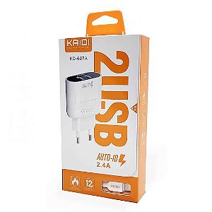 Kit Carregador de Tomada Kaidi KD-607A 100cm 2.4A para Iphone Branco