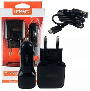 Kit Carregador 3 Em 1 Com Cabo Type C 2.4a Le-221c - Lelong (Cor Preto)