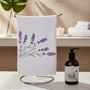 Kit toalha Bordada Lavanda Sabonete Aromaterapia Óleos Essenciais