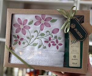 Kit Toalha de Rosto bordada e sabonete liquido AVATIM - Alecrim