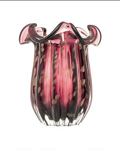 VASO DE VIDRO TIPO MURANO ITALY PÚRPURA E ROSÉ 18CM X 21CM - WOLFF