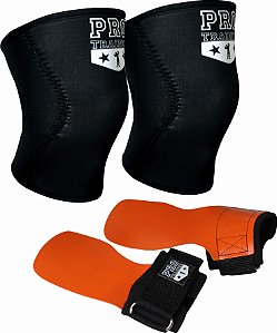 Kit Joelheira Preta + Hand Grip Profissional Proteção Treino