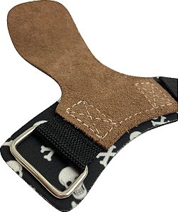 Hand Grip Couro Natural Estampa Caveira Branca