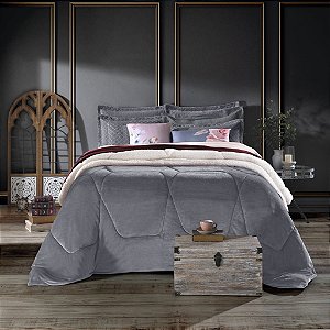 Edredom Plush Sherpa Queen 240cm x 260cm Cinza Cromo Hedrons