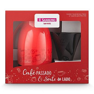 Conjunto Bule Termico Vermelho E Suporte Filtro 102 700ml Sanremo