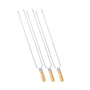 Conjunto de 3 Espetos Duplos ZZONN 60cm ED603 em Aço Inox e Cabo Anatômico de Madeira de 12cm