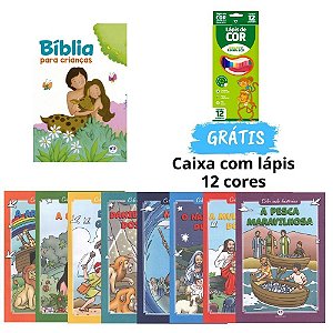 Kit Livros Infantis Bíblicos | Bíblia para Crianças + 8 Livros para Colorir + Lápis de Cor | Editora Ciranda Cultural