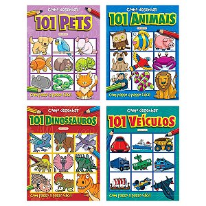 Coleção Como Desenhar com Animais, Dinossauros, Pets e Veículos | Com 4 Livros