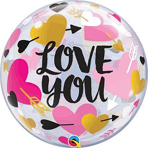 Balão Bubble Love You Hearts & Arrows