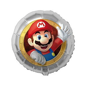 Balão Metal Redondo para Decoração Super Mario 18''