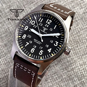 Tandorio,Relógio piloto de mergulho 20ATM automático vidro safira, inox 316L, Seiko Nh35a Importado