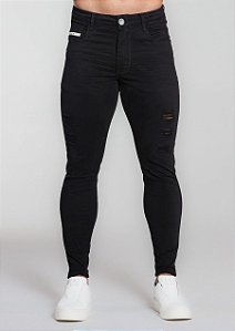 CALÇA SKINNY C/ ELASTANO PRETA RASGADA