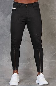 CALÇA SKINNY COM ELASTANO E ZÍPER FRONTAL PRETA